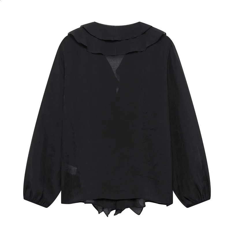 Spring Womens Ruffle Elegant Shirt and Long Sleeve Translucent Top 250318