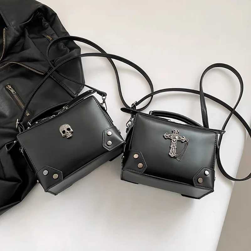 New Arrival Women Gothic Punk Square Small Crossbody Handbag with Top Handle Skull Crosses Chain PU Leather Shoulder Lady Bag Handbag Purse T250318