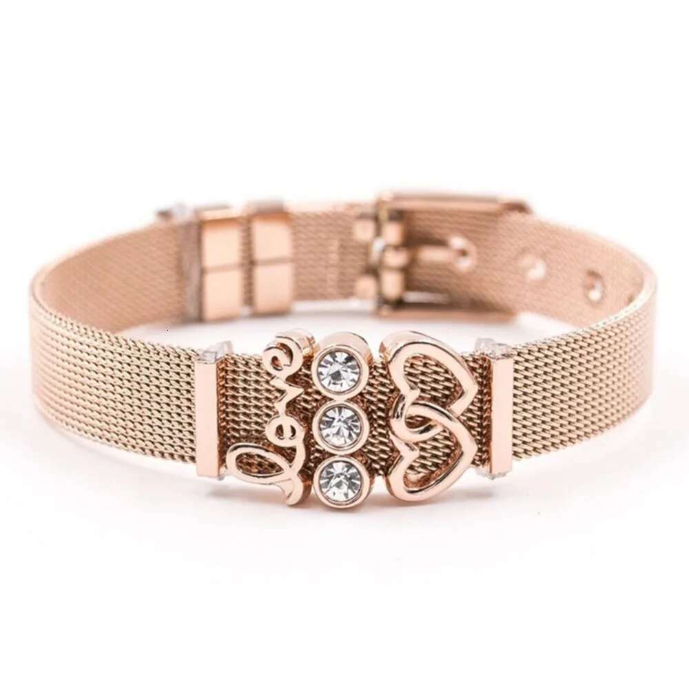 High Quality Stainless Steel Bracelet Woman Men Mesh Bracelet Crystal Love Anchor Charm Fine Bracelet Bangle for Female Gift