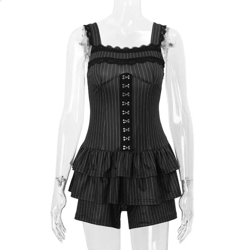 Y2k Stacked Rufflies Mini Dress For Women Classic Hipster Patchwork Suspendency Skinny Vestidos Female Summer Streetwear 250319