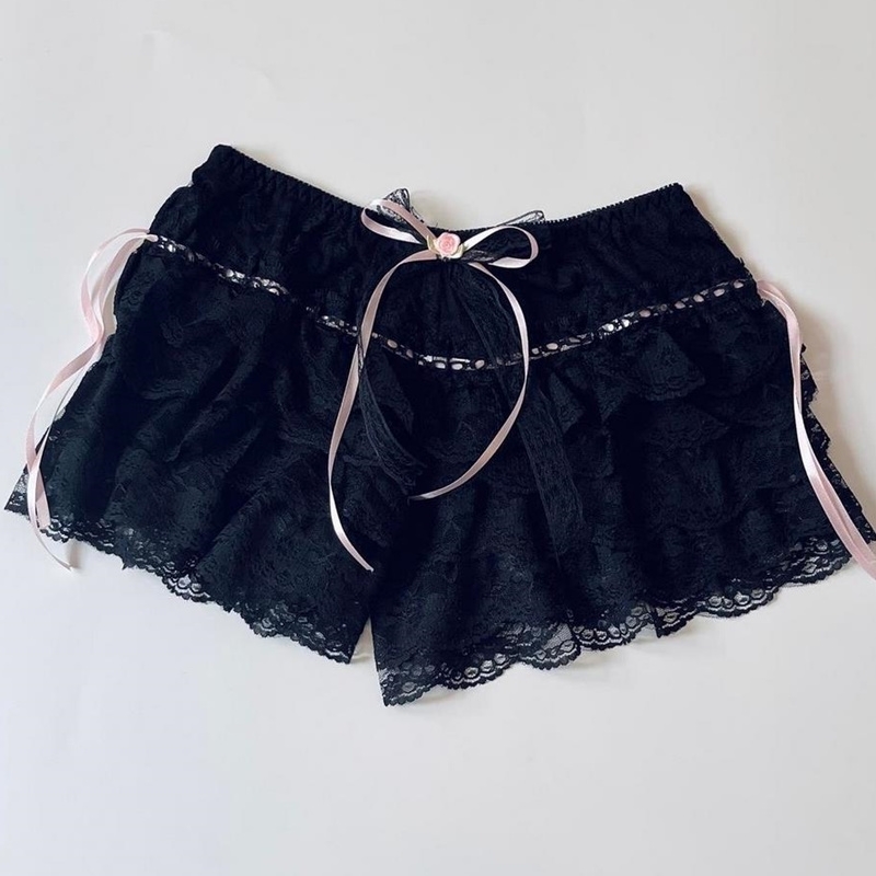 Xingqing Ruffle Bloomers Women y2k Aesthetic Lolita Kawaii Cute Bowknot Lace Layered Safety Pants Fairycore Panties Underwear 250318