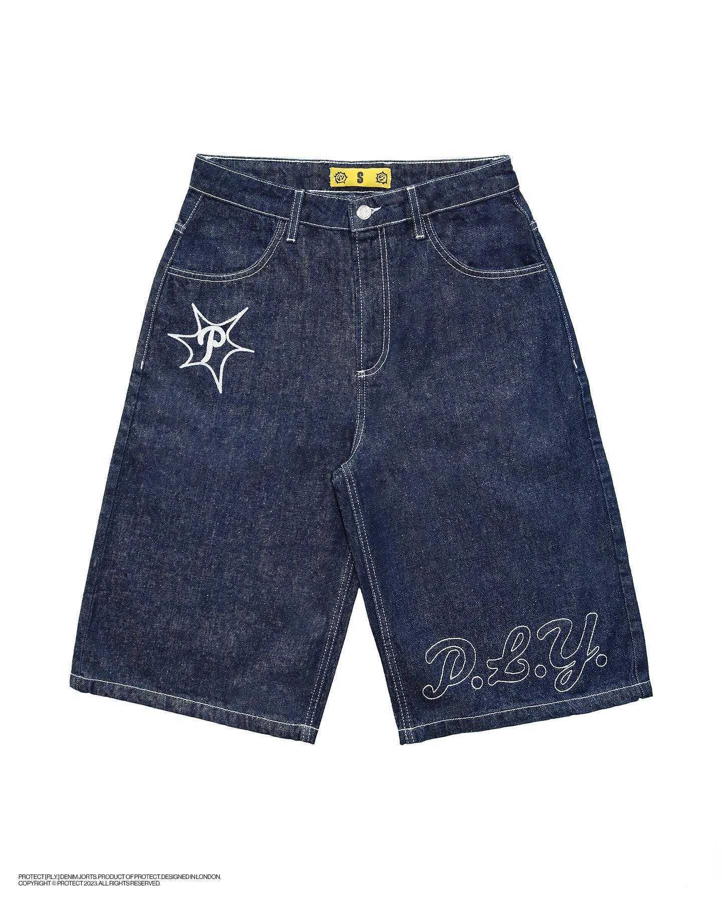 Y2k Shorts Harajuku Hip Hop Denim Embroidery Graphics Baggy Gym Shorts Men Women 2023 Summer New Gothic Men Basketball Shorts W250319