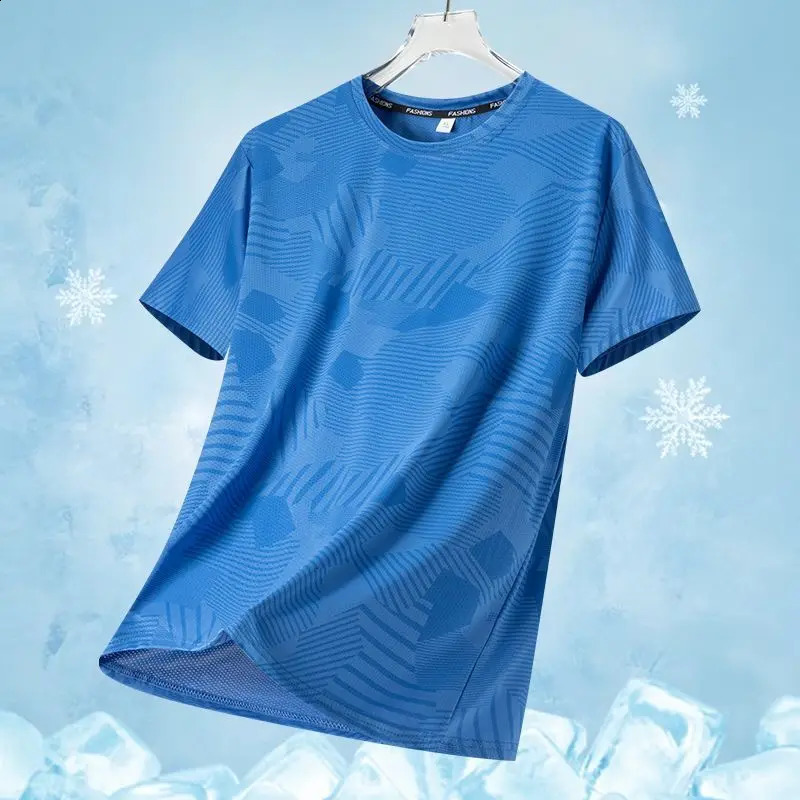 Summer mens short sleeved running casual round neck Tshirt training sportswear top ice silk 250319