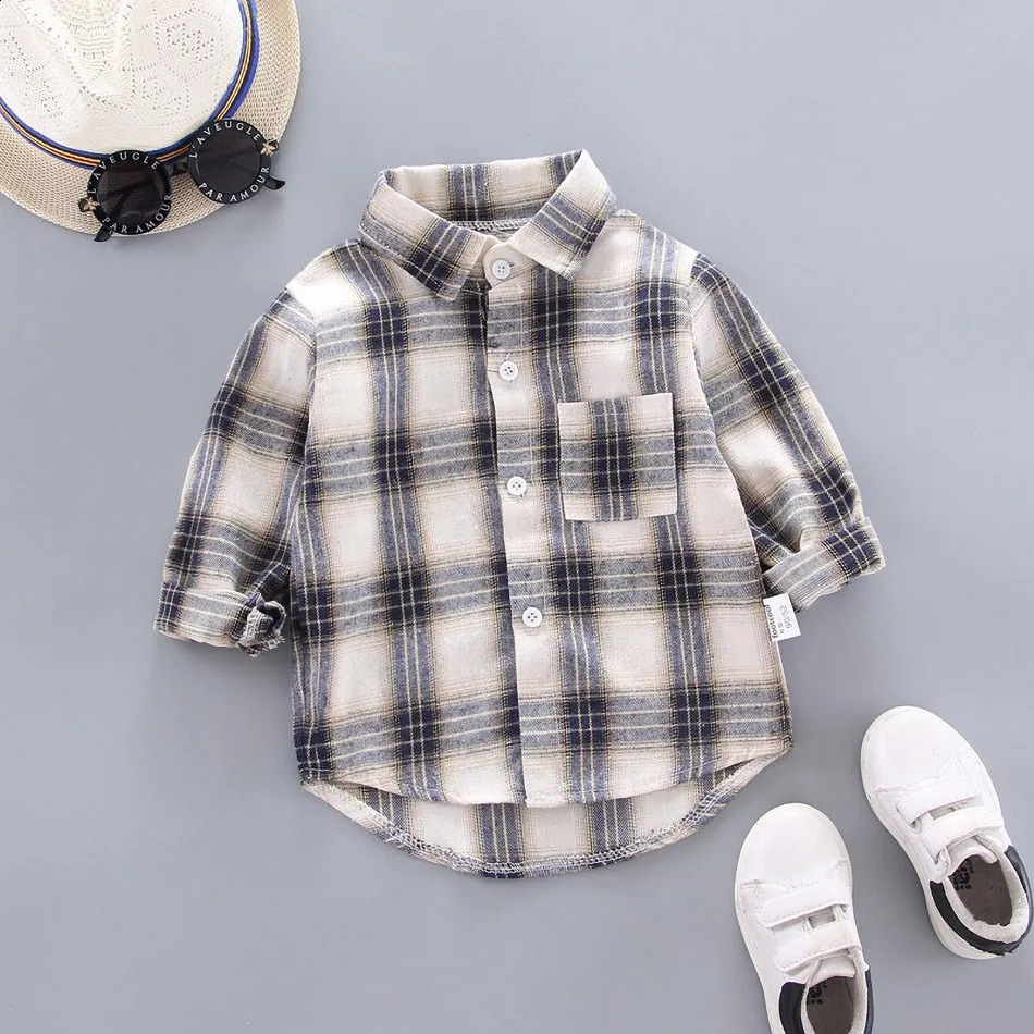 Korean Fashion Childrens Top Boys Buffalo Plain Flannel Shirt Baby Casual Coat Autumn Girls 05T 250319