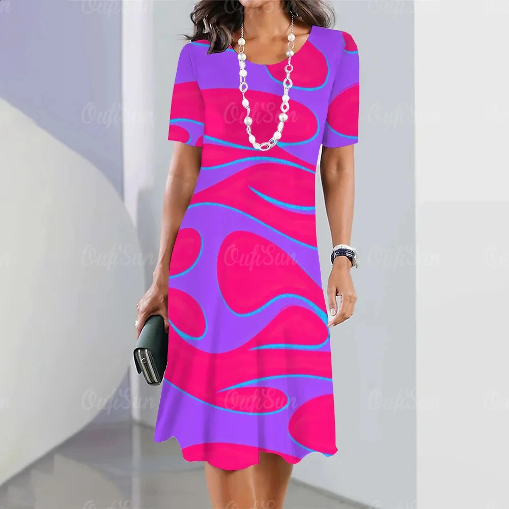 Vintage Womens Dresses Striped Printed Elegant Casual Short Sleeve Dresses Fashion Oversized Womens Dresses Y2k 250319