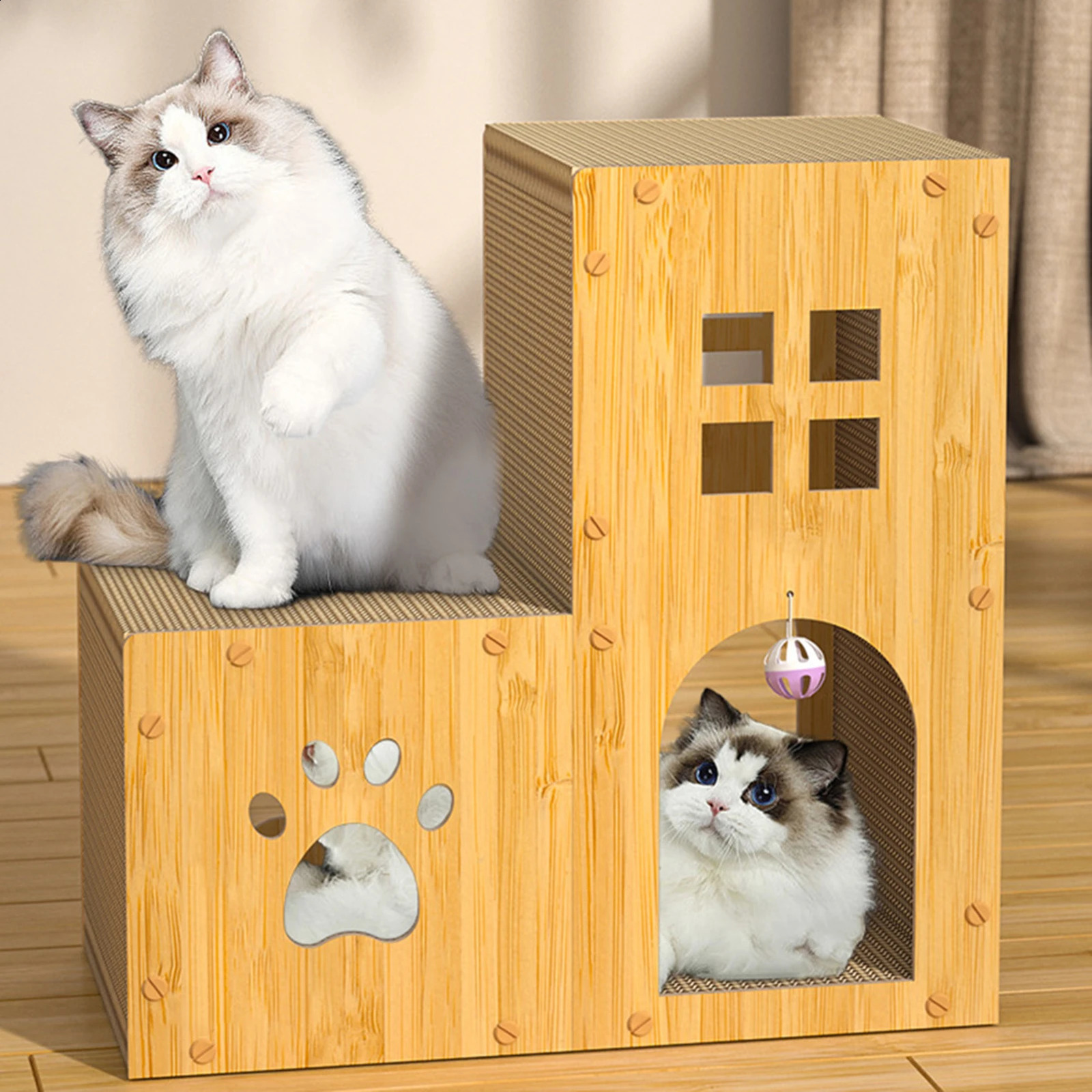 Indoor cat scratching house interesting large cardboard for self entertainment 250312