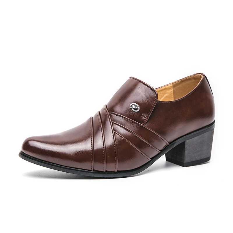 High End Brand Mens Business Dress Shoes Leather Increased Height British Shoes Men Pointed Toe Shoes Wedding Free DeliveryXJ250319