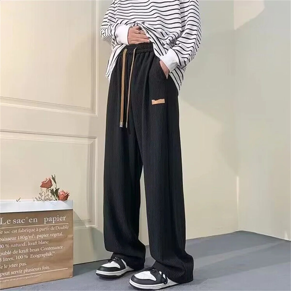 Summer Mens Pants Large Pocket Black Loose Outdoor Elastic Sports Student High Street Grey Boy 250319