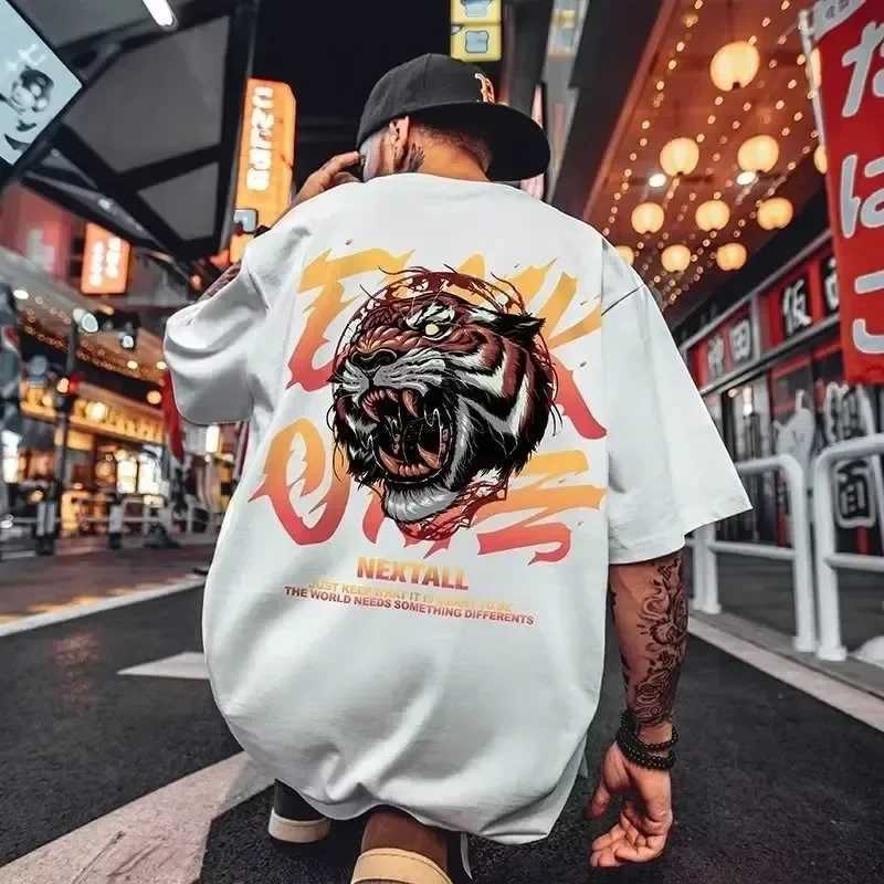 Mens pure cotton short sleeved T-shirt summer oversized loose breathable graphic gym wild street clothing Y2k Harajuku Gothic clothingT250318