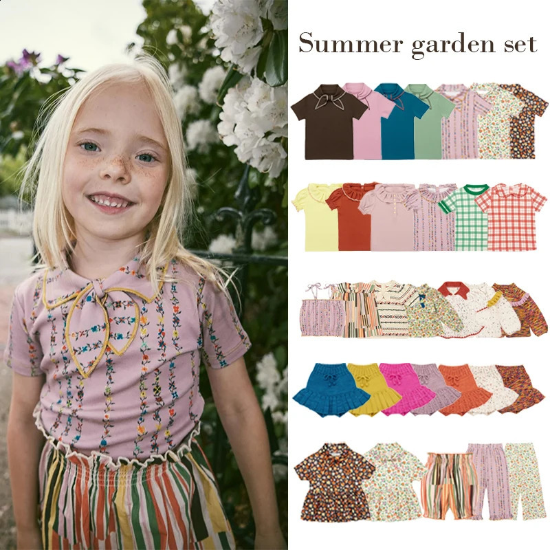 Korean Childrens Pre-Sale Summer Clothing 2025 Baby Girls Cotton Bow Top Shirts Knitwear Sweater Cardigan Skirts Arrival 250319