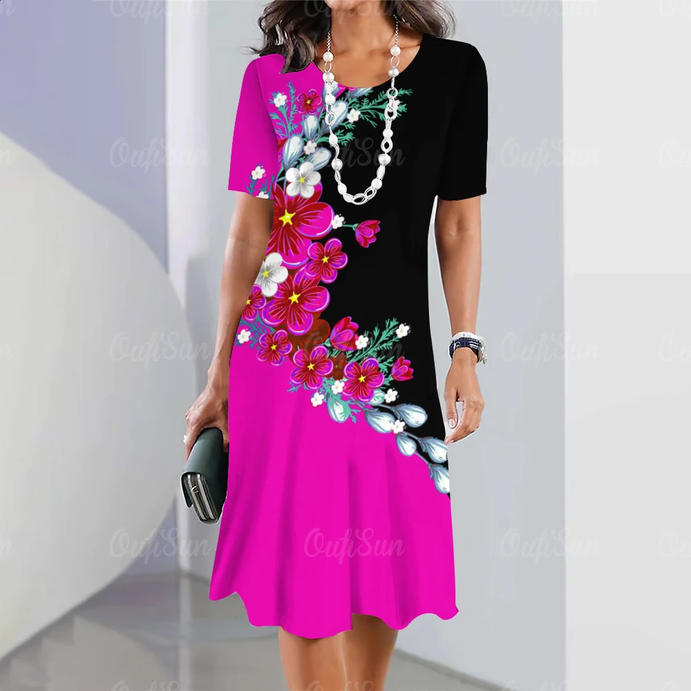 Vintage Womens Dresses Floral Patchwork Printed Elegant Casual Short Sleeve Dress Y2k Loose Oversized Fashion Dress 250319