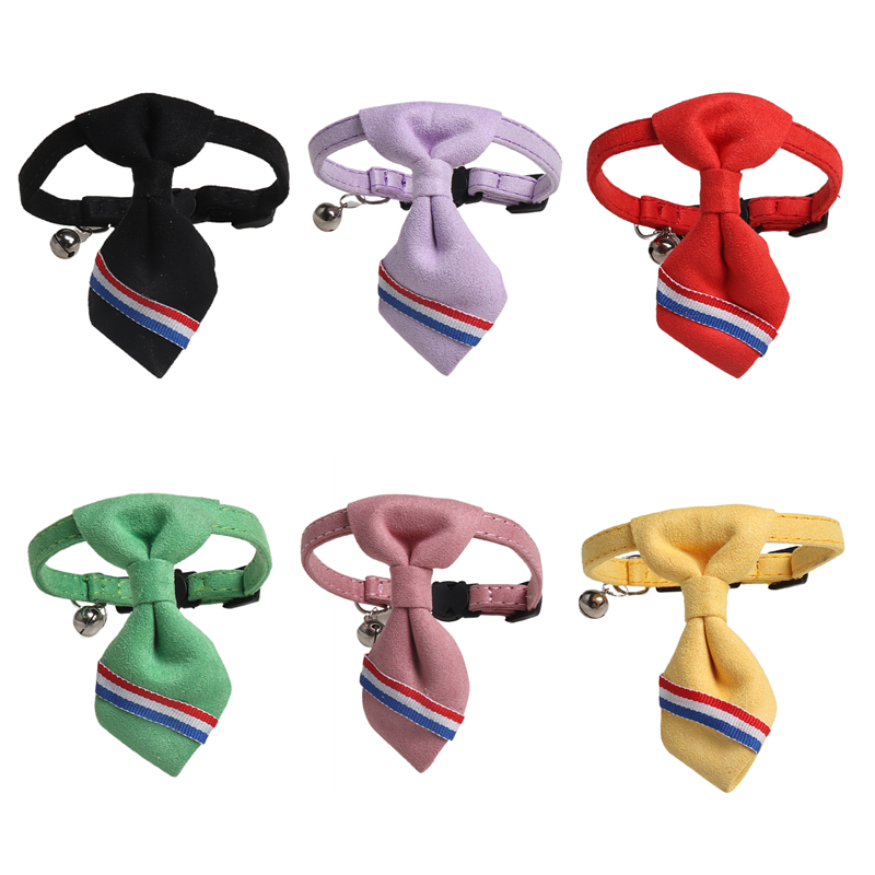 Velvet Cat Collar with Bell and Removable Tie, Adjustable Breakaway Cat Collars Kitten Small Puppy Safety Tie Solid Wedding Basic Color Cat Tie Collar