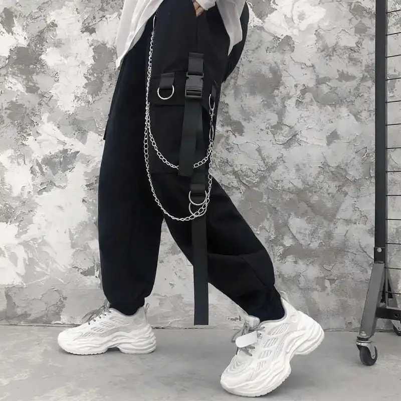 Cargo Pants Men Chains Pocket Punk Black Sweatpants Gothic Harajuku Jogger Trousers Women Clothing Hip-Hop Streetwear Techwear X250319