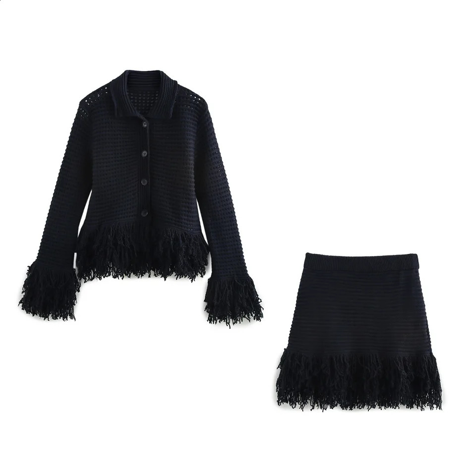 Trafshe Knitted Set Womens Two Piece Feather Embossed Coat and Mini Ski Summer Clothing Sexy 4331005 250318