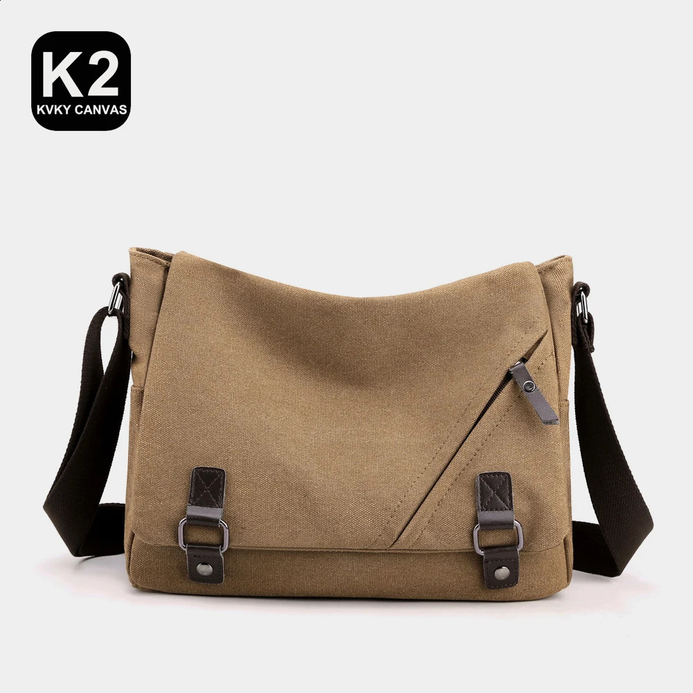 KVKY Cotton Canvas Cross Bag Mens Solid Single Shoulder Mens Messenger Bag Small Square Black Travel Handbag 250318