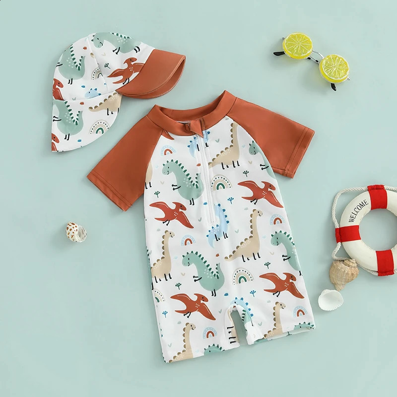 Baby Girl Swimsuit Mermaid Scale Pattern Long Sleeve Full Zipper UV Protection Rash Guard Swimwear Sunhat Set 250319