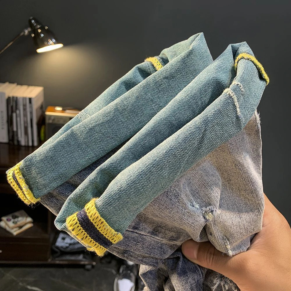 thin denim shorts with text pockets for summer featuring Korean street fashion and casual hiphop old n Y2k trendy 250318
