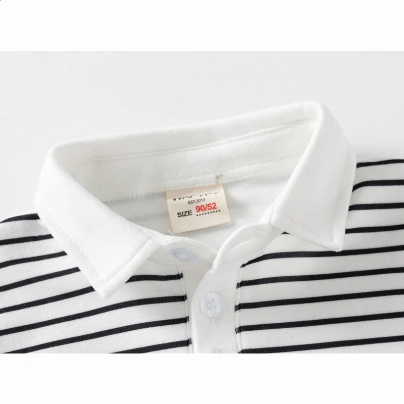 Long Sleeve Polo Shirts for Boys Spring Autumn Children Cotton Full Sleeve Shirt Black White Striped Classic Tops Baby Clothes 250319