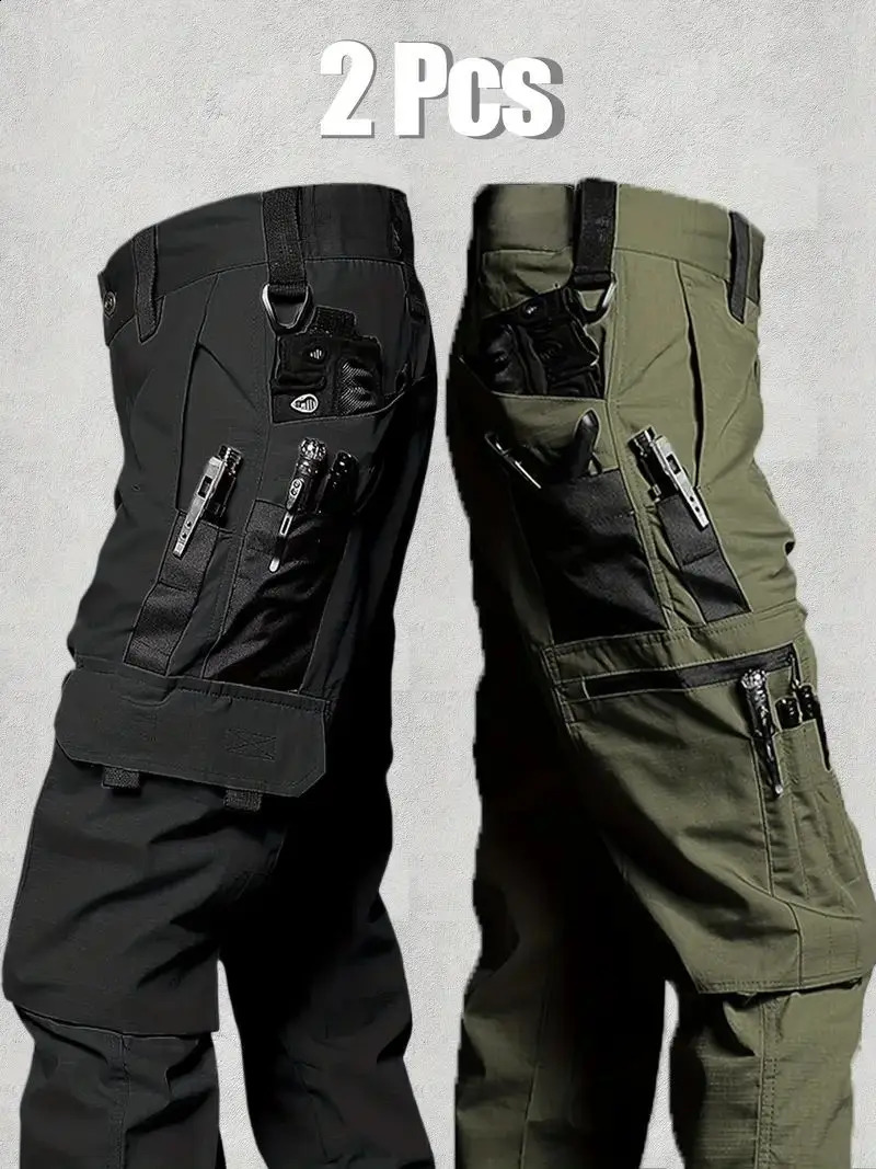 2025 Outdoor Tactical Pants Mens City Work Goods Trouser SpringSummer Waterproof Multi Pocket Hiking Training Bag 250319