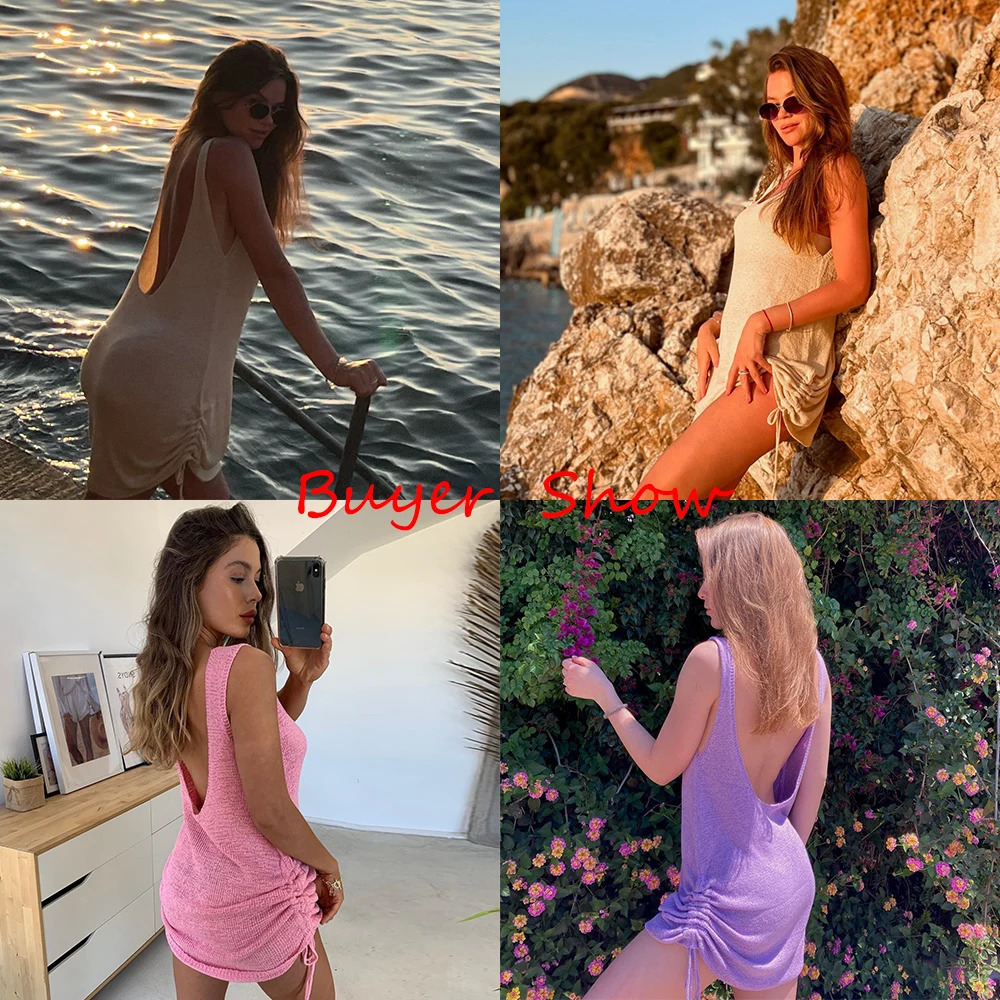 white crochet tuning sexy See Through hollow mesh dress womens sexy beachwear solid color bikini beach cover 250318