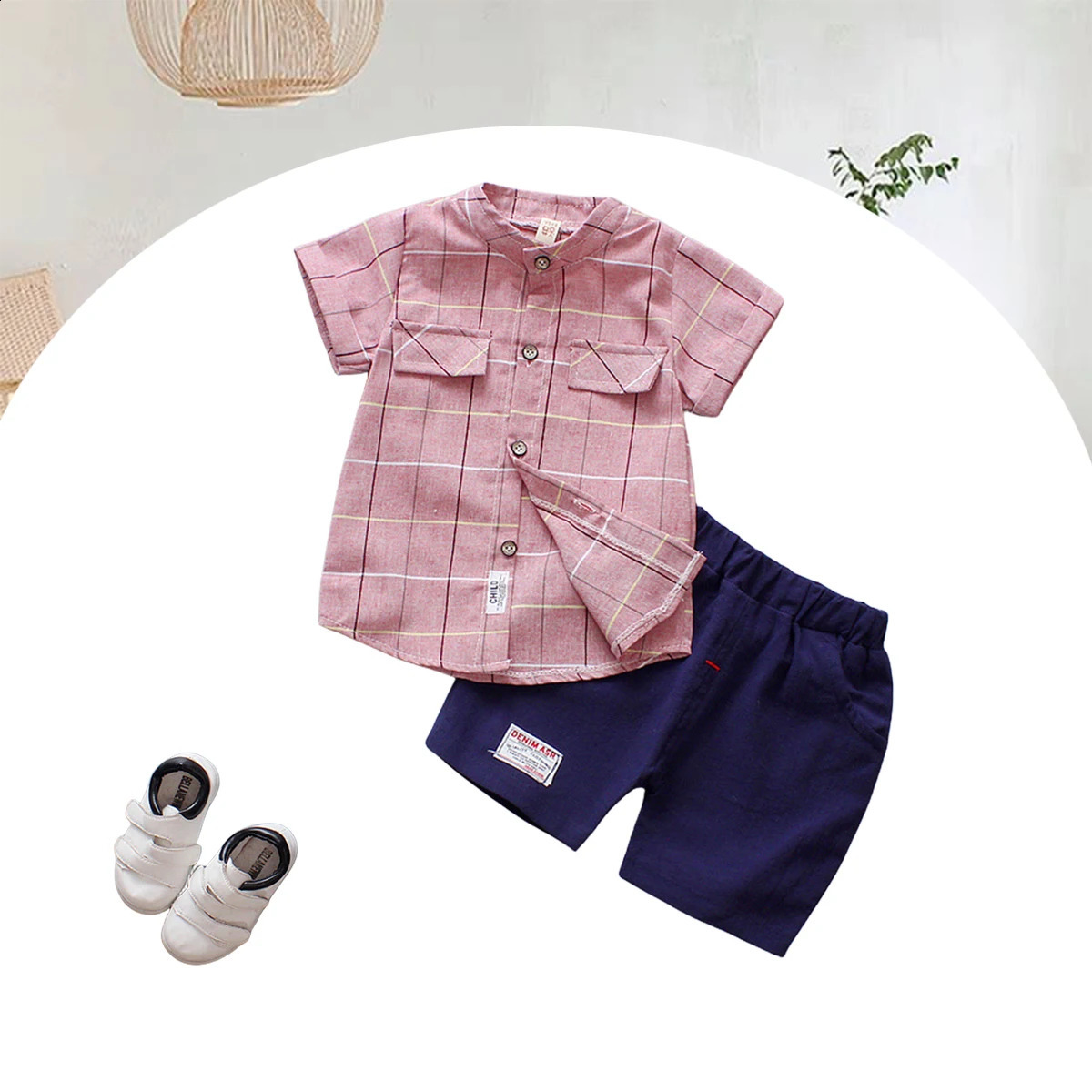 2piece set boys summer short sleeved shirt Korean version childrens clothing baby casual breathable 250319