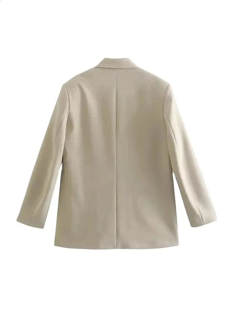TRZA Womens Fashion Double Chest Loose Coat Retro Long Sleeve Pocket Vest 250317