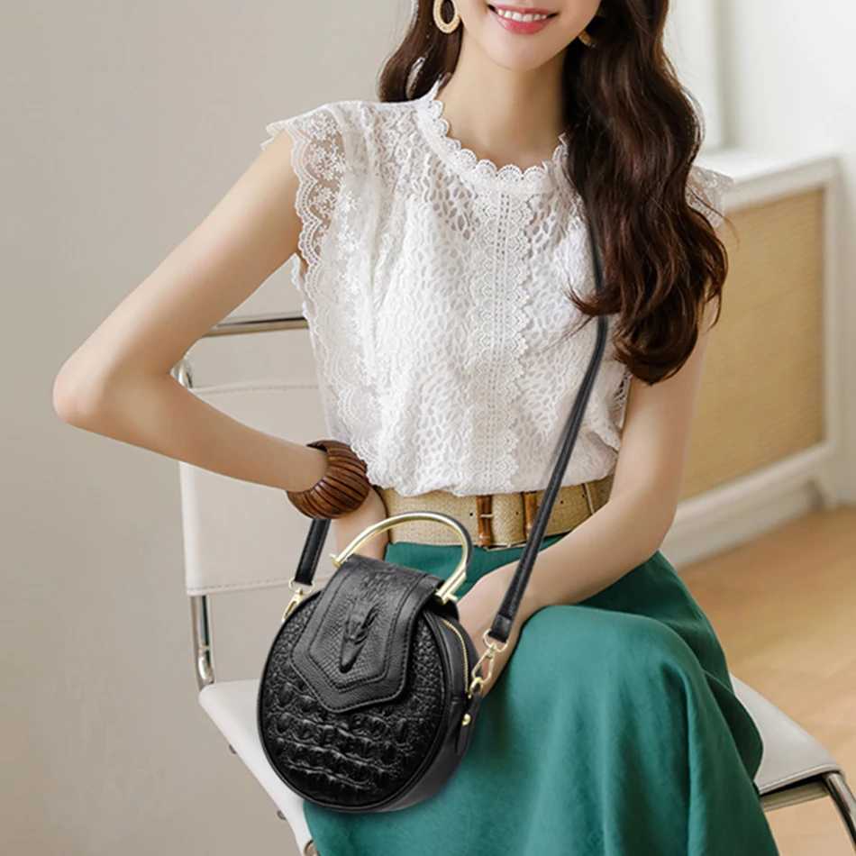 New Arrival Circular Crocodile pattern womens handbag brand leather womens handbag wallet fAshionable small womens shoulder bag T250318