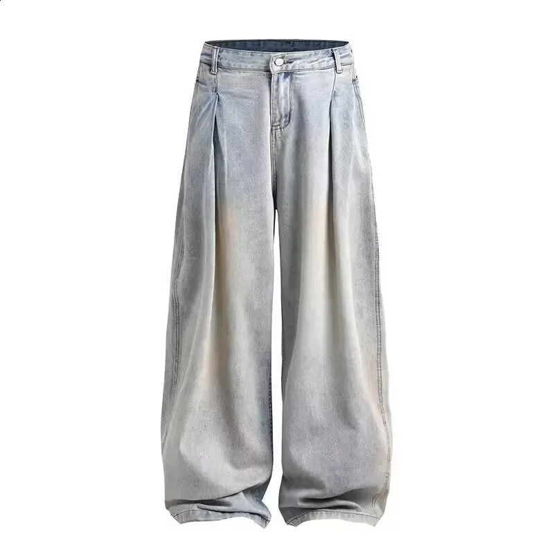 n sense American washed straight leg denim jeans foldable loose fit lazy style couple pants floor length long 250319
