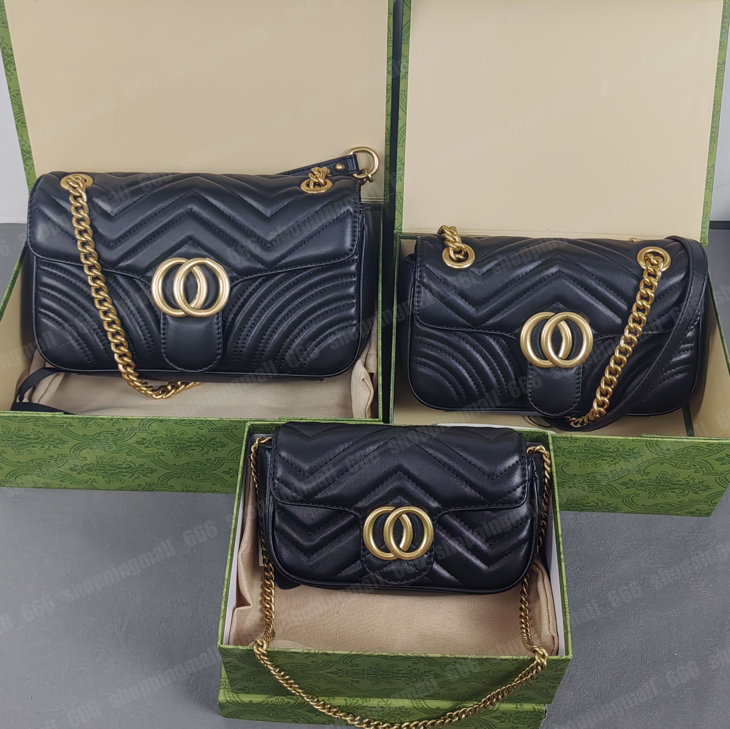 Designer handbag with gold label sewn leather chain bag crossbody shoulder bag small size for women black mini 22cm