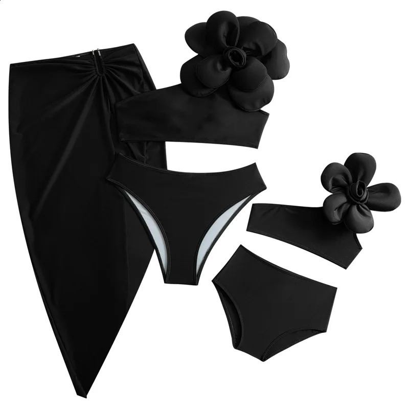 Summer Family Matching Swimsuit Outfits Swimsuits Big Flowers 3pcs Bikini Family Look Mom Girls Woman Swimwear Set 250319