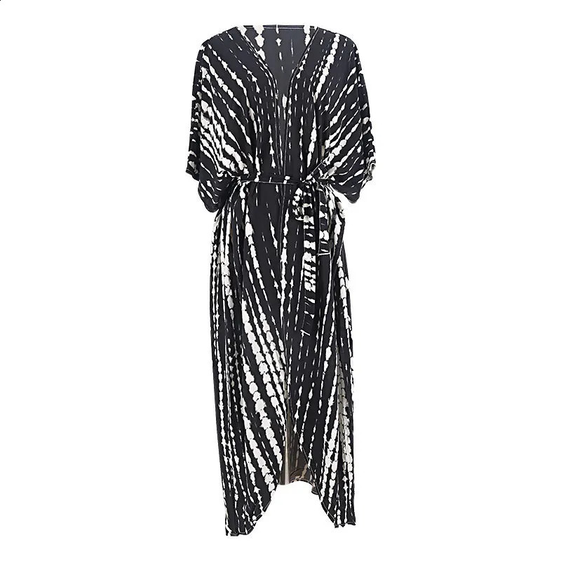 Beach Cover Ups for Swimwear Women Black Tie Dye Kimono Swimsuit Cape Summer Dress Beachwear Outfit Oversized Loose 250319