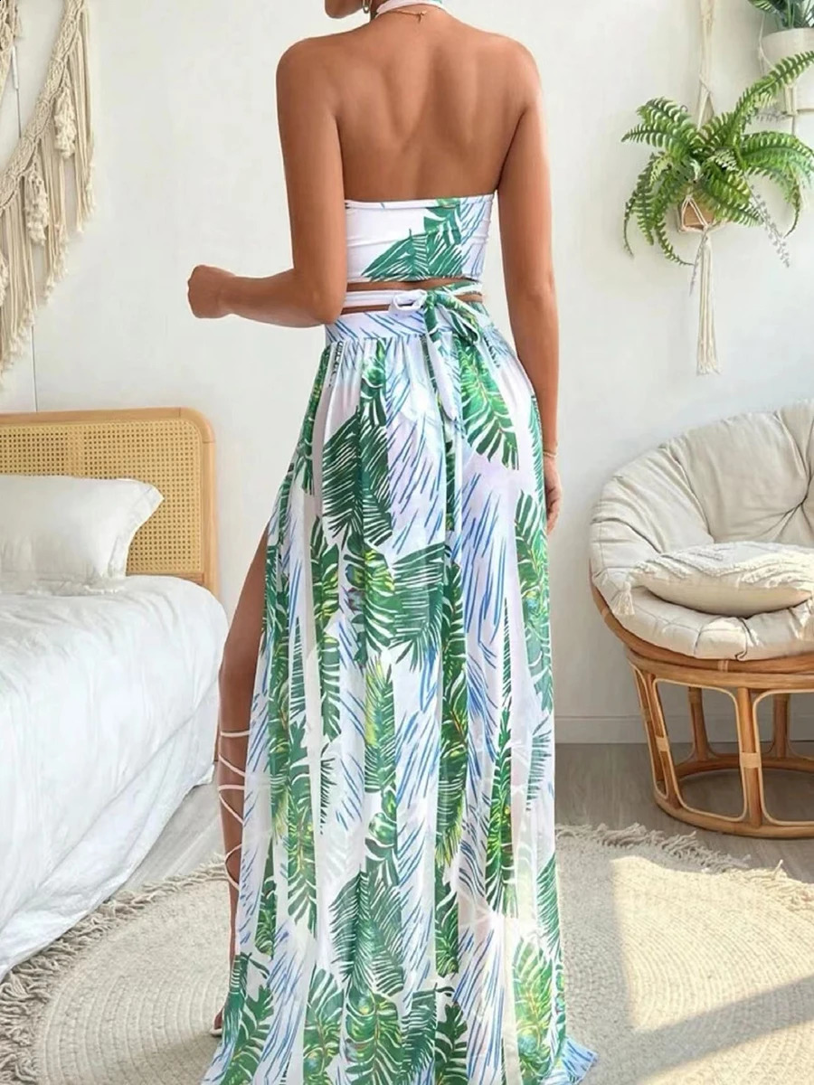 Halter Cross Bikini Hollow Swimsuit Beach Dress 3 Piece Sexy Swimwear Women Bathing Suit Padded Beachwear Swimming Summer 250319