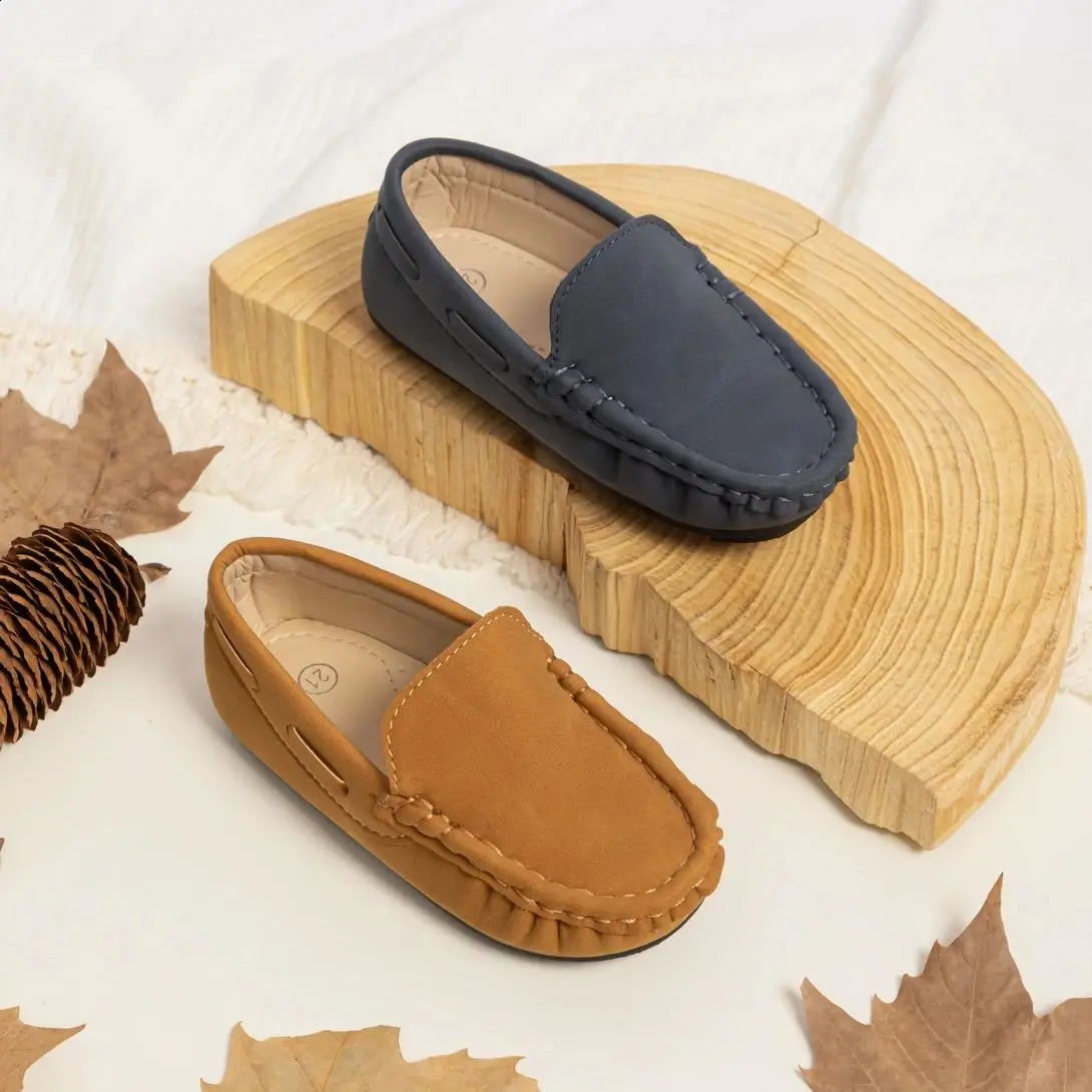 KIDSUN Spring Kids shoes brown rubber sole soft PU leather casual boys and girls Loafers skate Moccasins size 2133 250319