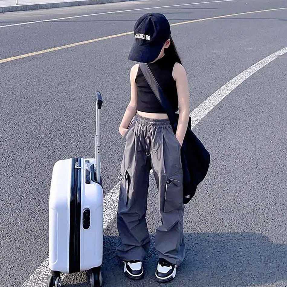Girls commodity pants high-level casual street style dance sports version loose elastic waist pants suitable for daily wearT250318