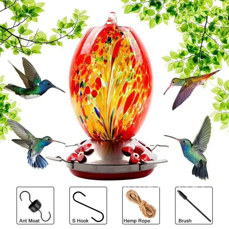 Blown Hummingbird Food Feeder Hand Colorful Glass Bowl for Feeding Yard Water Decoration Drinker Garden 250318