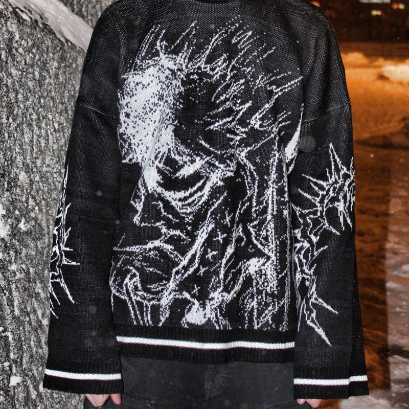 Dark wind autumn and winter street personality Gothic dark loose long sweater Y2K clothing INS 250318