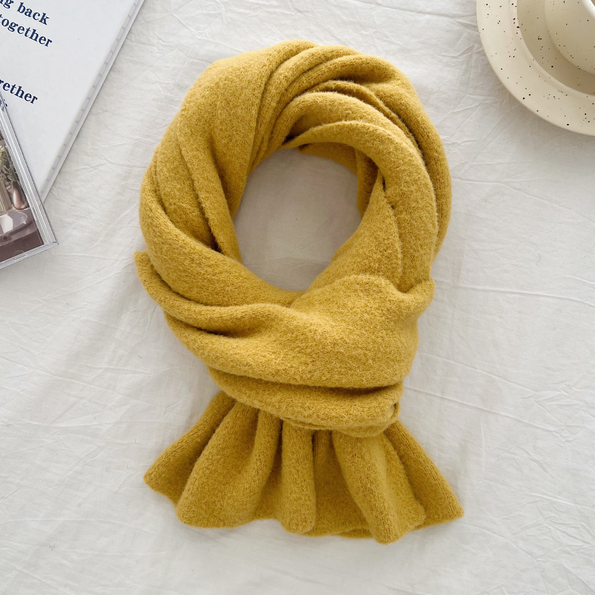 K171 2024 Korean new knitted wool soft waxy scarf for women winter fashion versatile couple style warm neck scarf