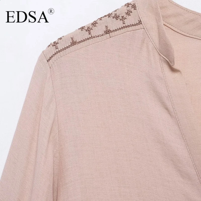 EDSA Womens y Shirt Vneck Button Front Single Chest Office Long Sleeve 250318