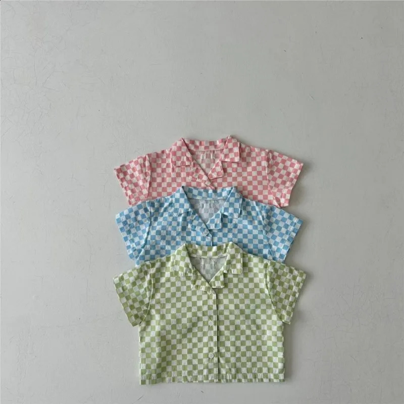 Summer Baby Girl Two-piece Clothes Set Muslin Checkboard Short Sleeve Infant Girl Top And Shorts Suit Sweet Thin Tee Shorts Sets 250319