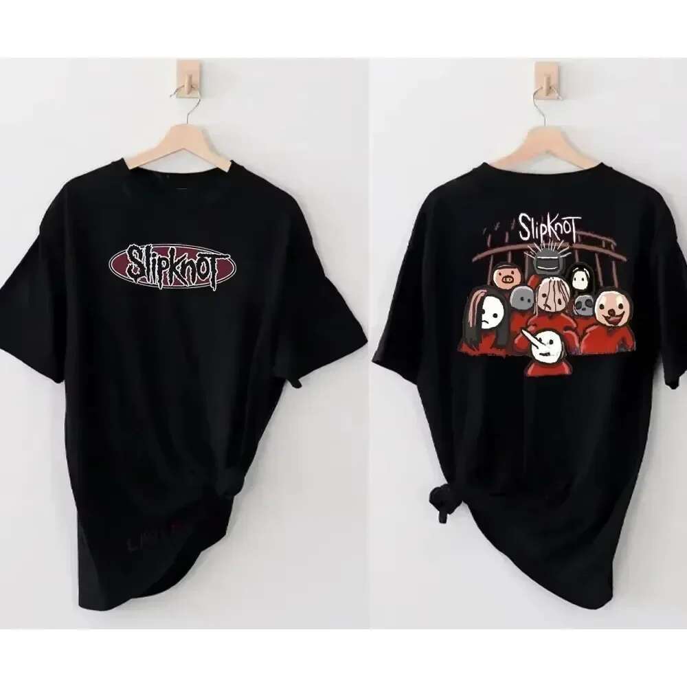 Black T-shirt, retro sliding knot for men and women, heavy metal rock band, hip-hop, aesthetic pattern, Y2K