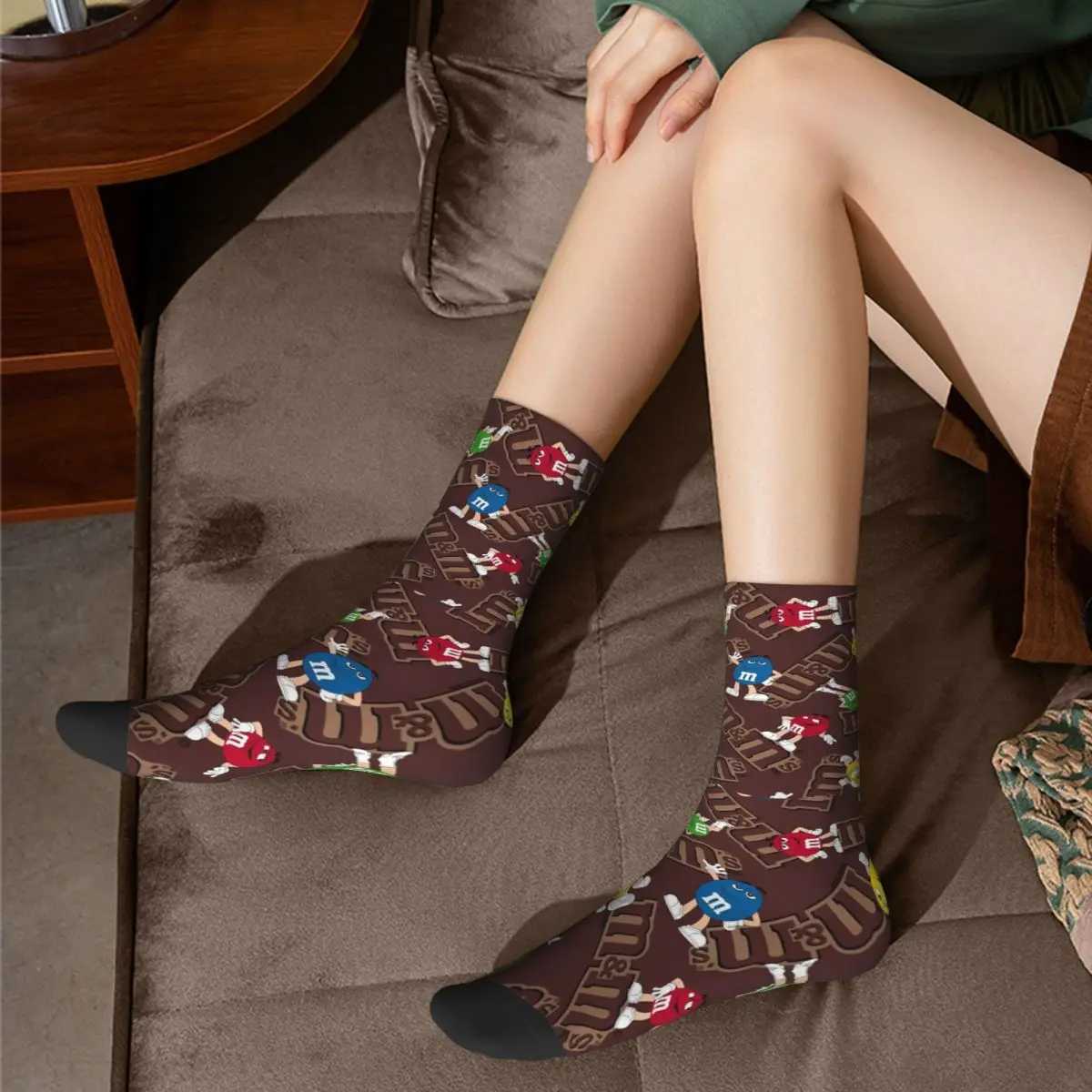 M Chocolate Bean Stocking Mens Breathable Retro Socks Spring Running Sports Antibacterial Pattern Socks Gift X250319