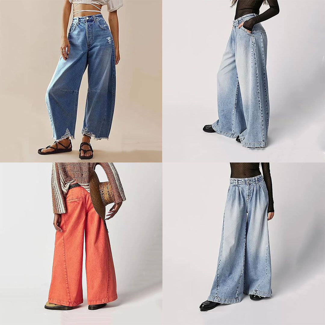Women's Jeans Womens Pants Wide-leg Denim Classic Solid Color Baggy Summer Casual Loose Trousers