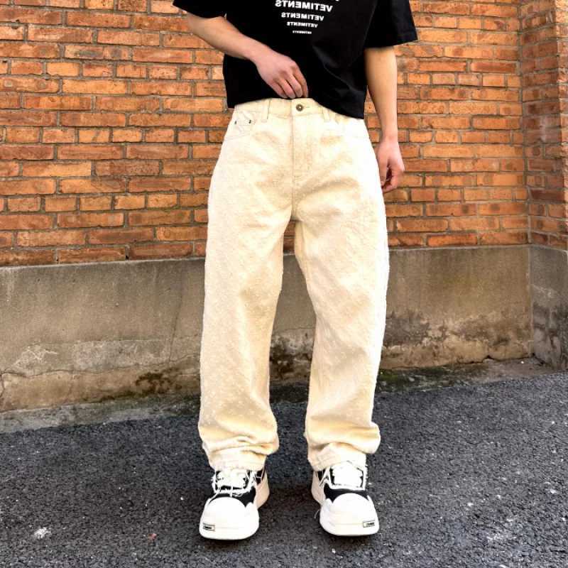 Pink jeans mens 2025 fashionable multi-color design hip-hop trend street mens loose straight leg wide leg washed jeansT250319