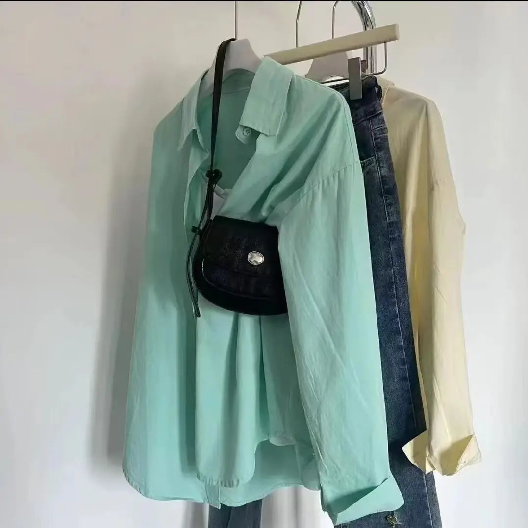 Korean fashion casual sweet pink long sleeved womens shirt and spring office loose jacket 250318