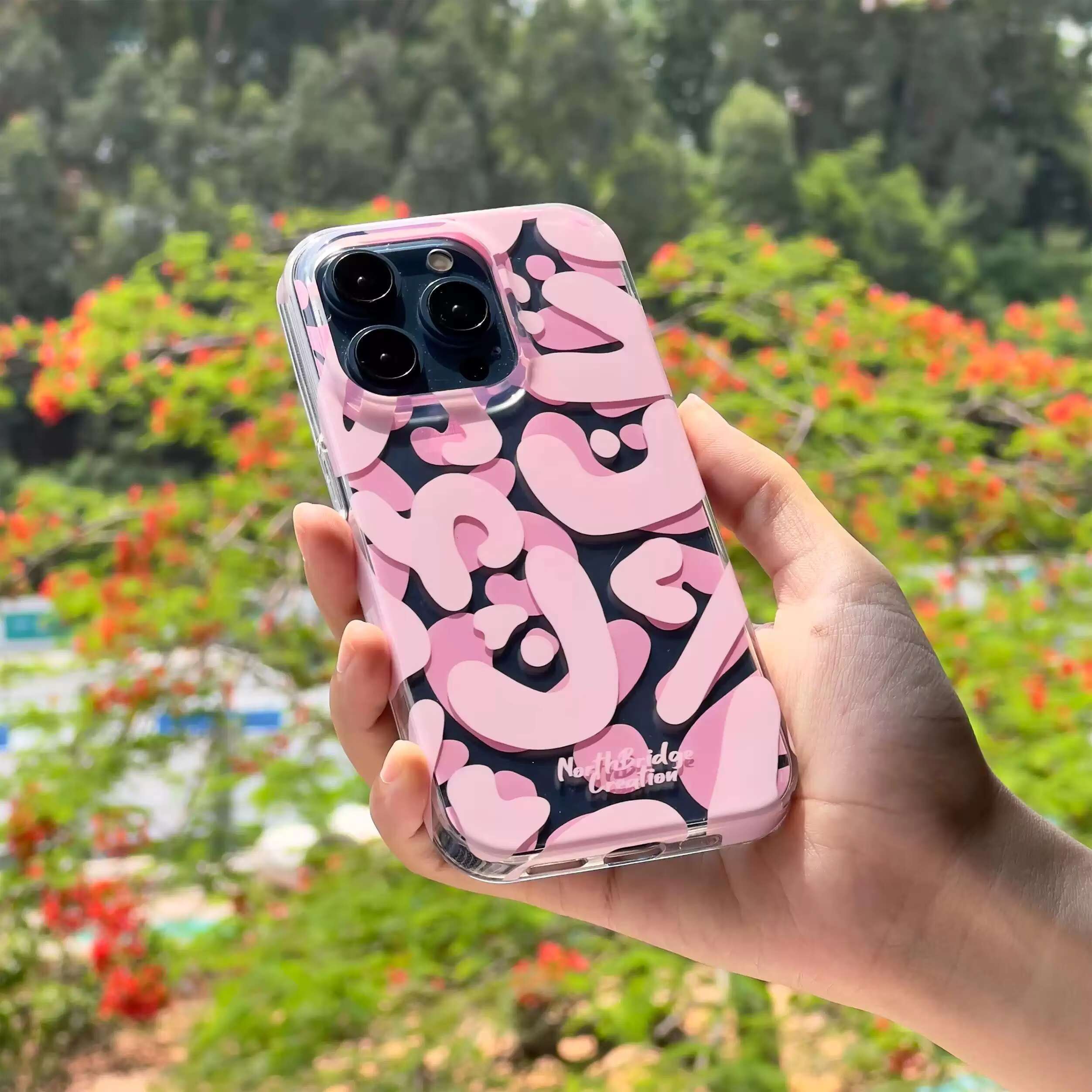 Original Pink Graffiti Customised Phone Case for iPhone 16 Pro Max/15/14 Pro/13 Dual-Layer Transparent Full-Cover INS New Style