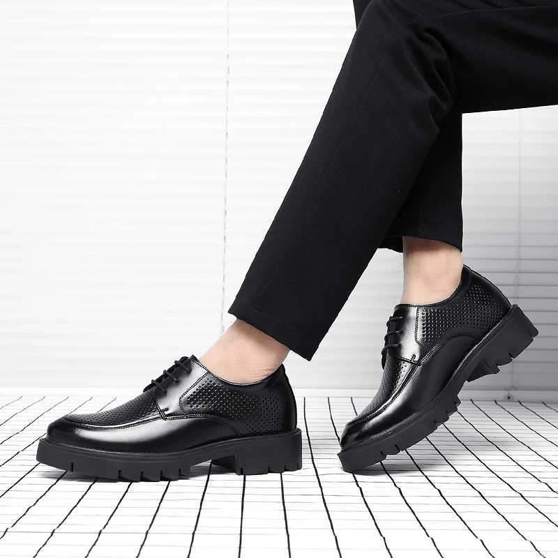 8-10cm high gain mens shoes for summer and autumn mens shoes lined with mens hollow business dresses mens elevator leather shoesXJ250319