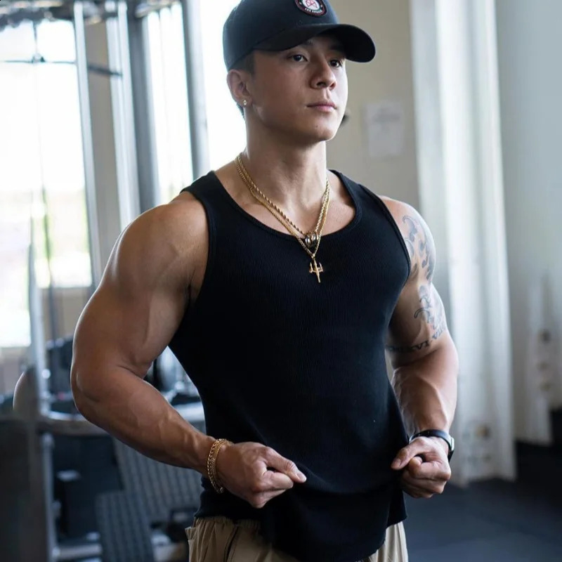 Summer Man Vest Running and Fitness T Shirt Slim Fit Fashion Trend Motion Fitness O-Neck Vest Top Tees 250319