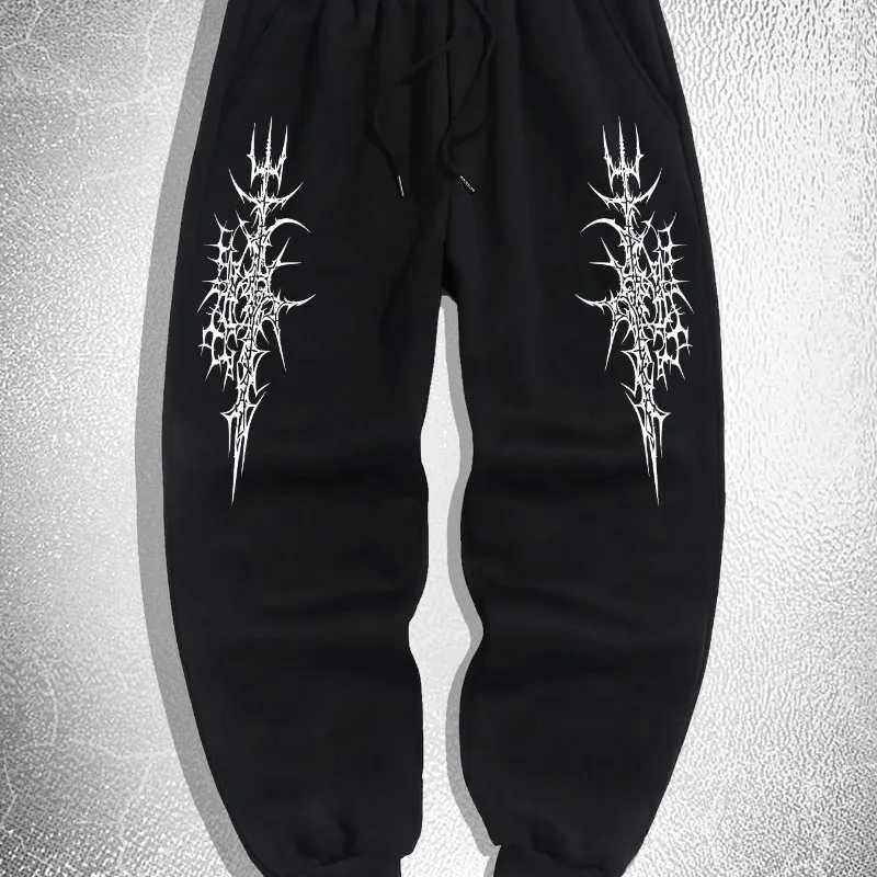Mens Gothic style Thorn print casual sports pants - Comfortable fit drawstring waistband polyester blend perfect choice for X250319