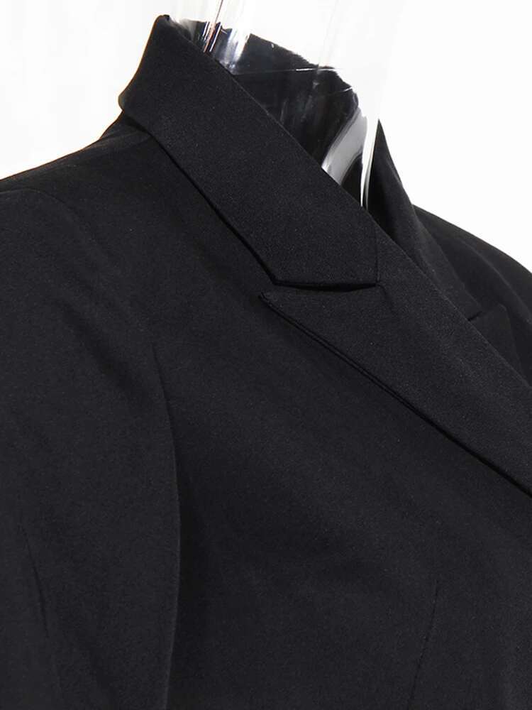 Women Black Cross Bandage Short Blazer New Lapel Long Sleeve Loose Fit Jacket Fashion Tide Spring Autumn 2025 1T126