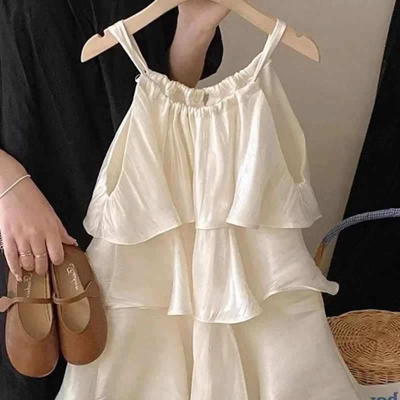 Summer Style Baby Girls Sweet Dress Korean Fashion Childrens Clothing Kids Girls Ruffled Edge Small Fresh Suspender Dress 250318